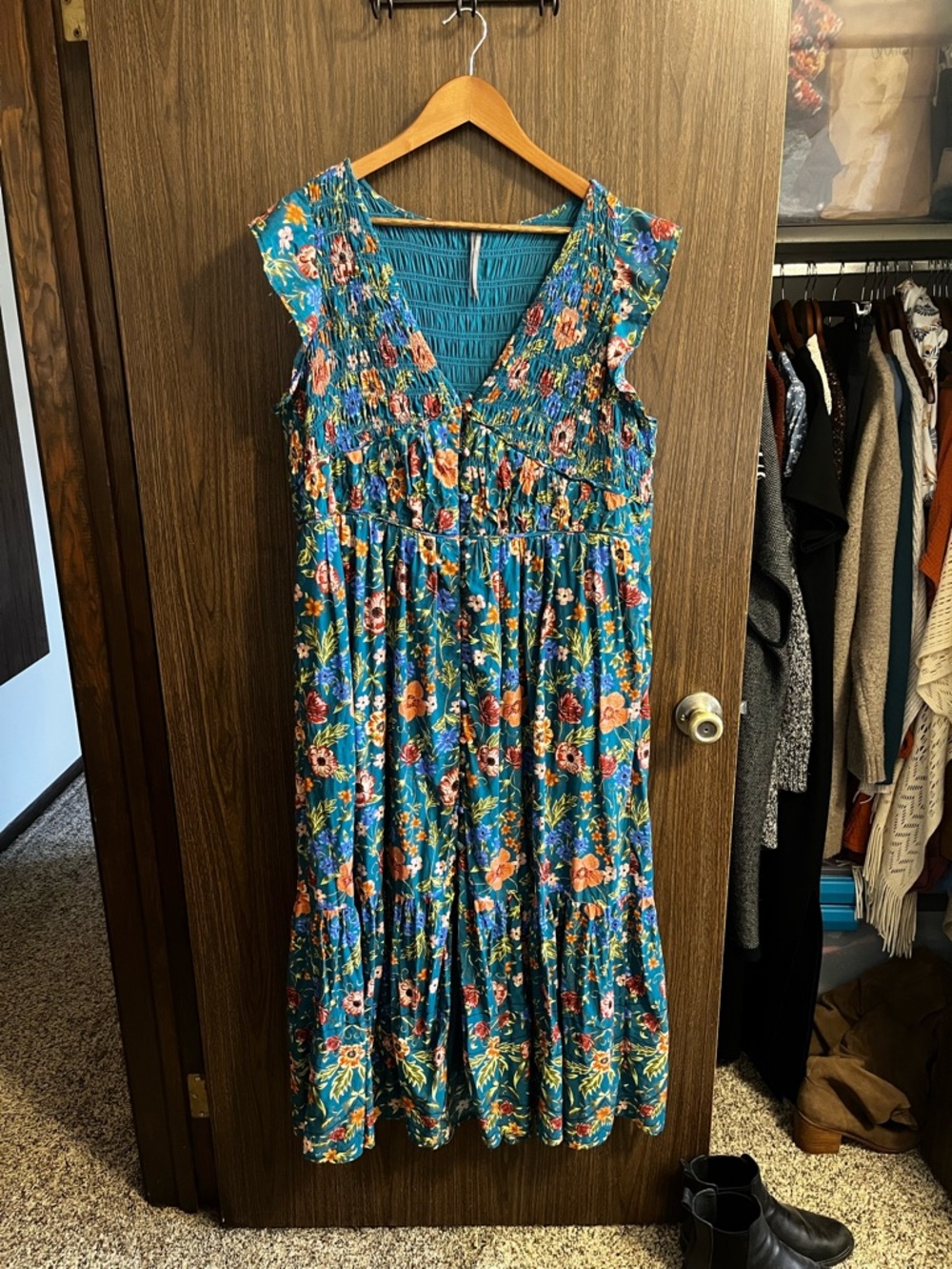 Anthropologie The Peregrine Cotton Midi Dress Plus Size 1X Blue Floral